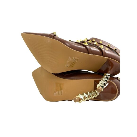 New Cape Robbin Ines Brown Studded Pointed Toe Ankle Boots Spiral Heels Size 8 - Picture 5 of 7